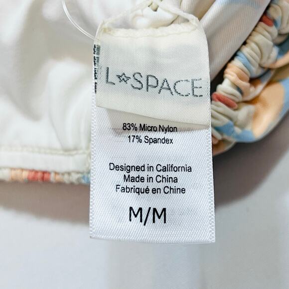 L Space Goldie Bikini Crop Top Medium Smocked Wild Orleander Swimsuit Swim New - Picture 7 of 7